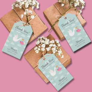 Stork Pink Bundle Girl Baby Shower Favour Gift Tags