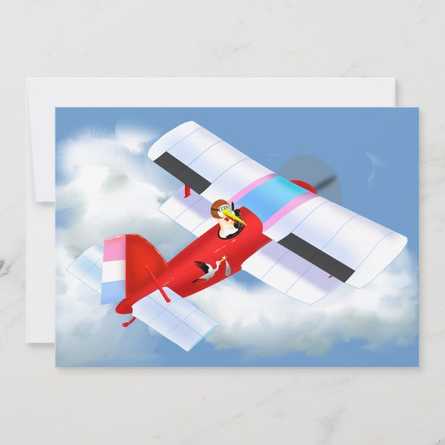 Stork Plane Baby Shower Invitation (Front)