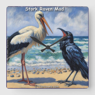 Stork Raven Mad – Beach Bird Banter Square Wall Clock