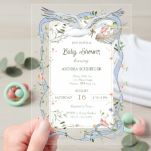 Stork Ribbon and Bow Baby Shower Acrylic Invitations