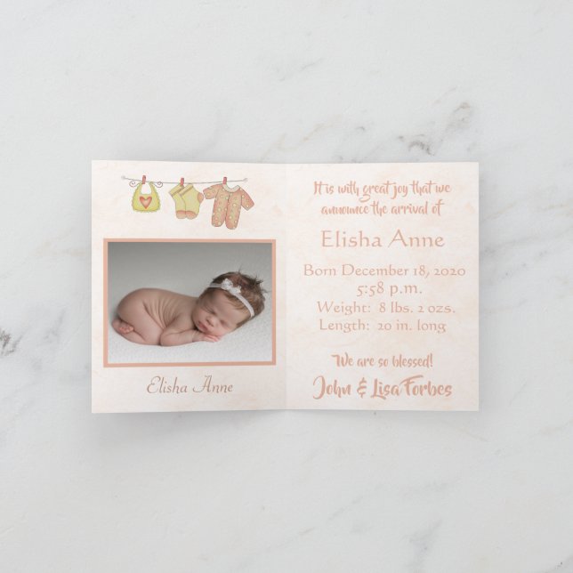 Stork She's Here! Whimsical Peach Baby Announcement (Inside)