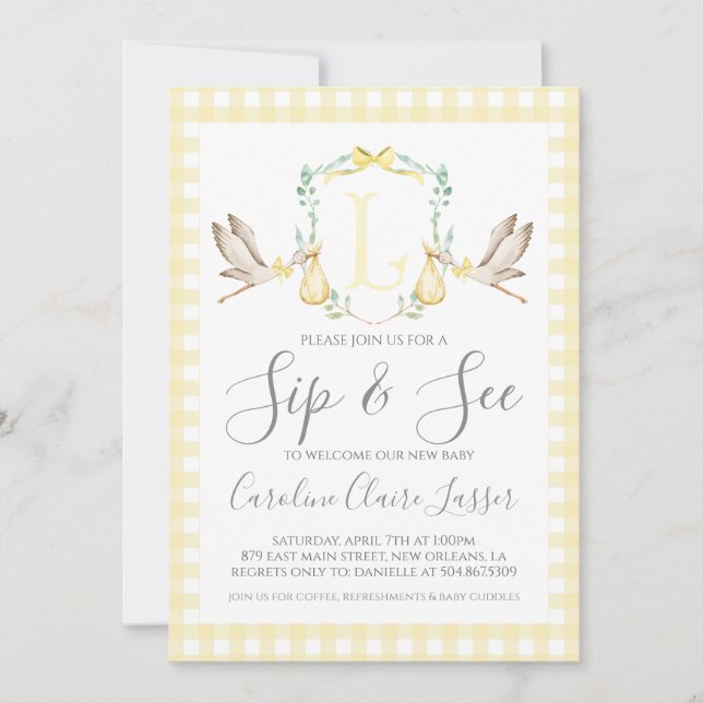 Stork Sip and See Baby Shower Invitation (Front)