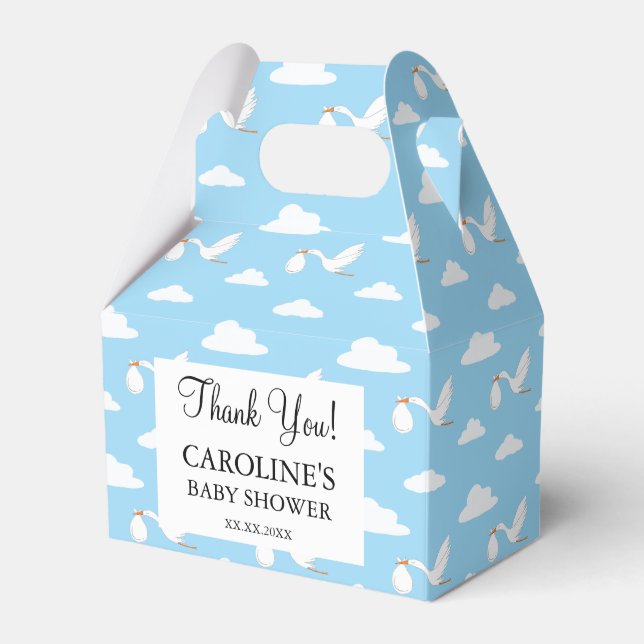 Stork Special Delivery Baby Shower Blue Clouds Favour Box (Front Side)