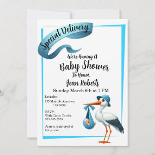 Stork Special Delivery Baby Shower Invitation