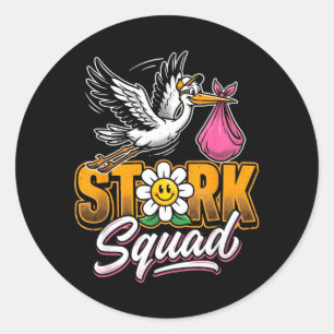 Stork Squad Pregnancy Announcement Baby Classic Round Sticker