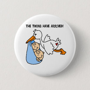 Stork Twin Arrival 6 Cm Round Badge