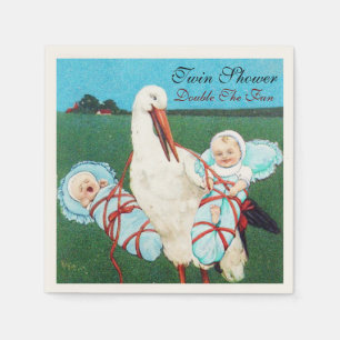 STORK TWIN BABY BOY SHOWER NAPKIN