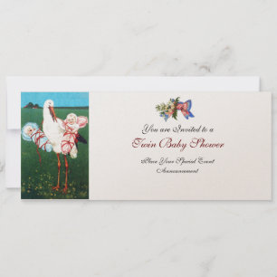 STORK TWIN BABY SHOWER , champagne metallic Invitation