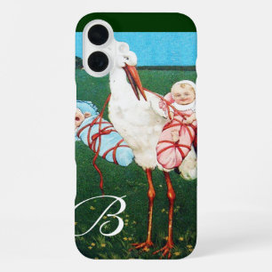 STORK TWIN BABY SHOWER MONOGRAM iPhone CASE