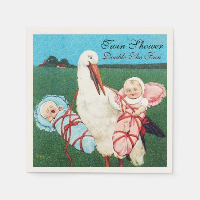 STORK TWIN BABY SHOWER NAPKIN (Front)