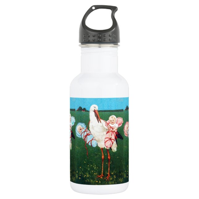 STORK TWIN BABY SHOWER, Pink ,Teal Blue 532 Ml Water Bottle (Front)