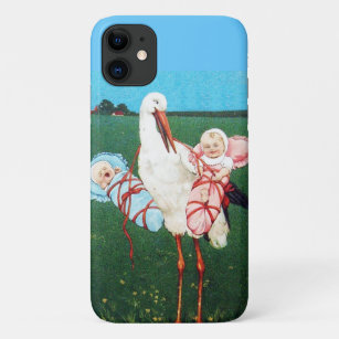 STORK TWIN BABY SHOWER, Pink ,Teal Blue iPhone 11 Case