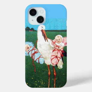 STORK TWIN BABY SHOWER, Pink ,Teal Blue iPhone 15 Case