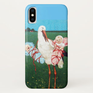 STORK TWIN BABY SHOWER, Pink ,Teal Blue iPhone X Case