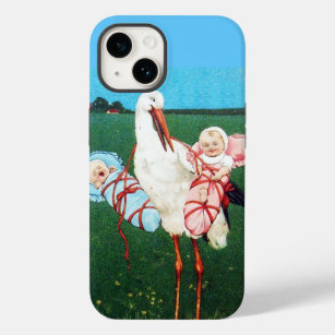 STORK TWIN BABY SHOWER, Pink ,Teal Blue Case-Mate iPhone 14 Case
