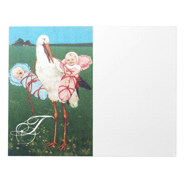 STORK TWIN BABY SHOWER, Pink ,Teal Blue Notepad (Front)