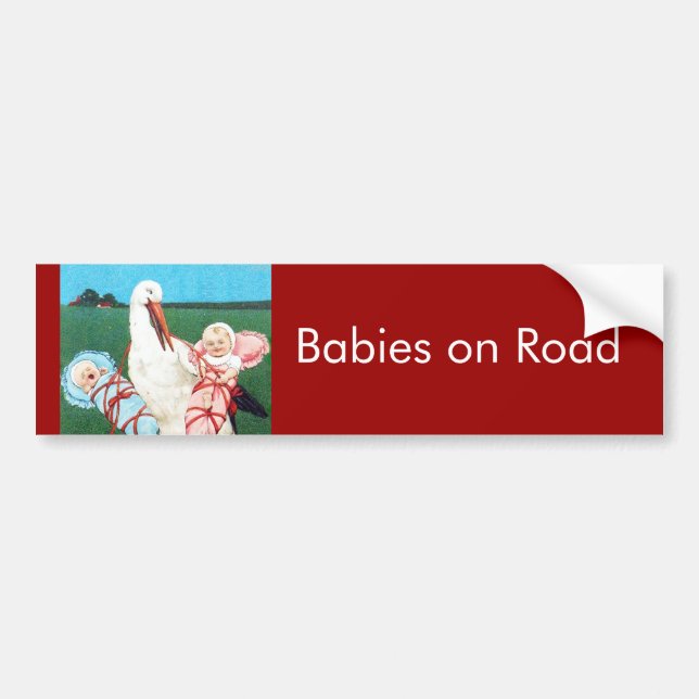 STORK TWIN BABY SHOWER, Pink ,Teal Blue,Red Bumper Sticker (Front)