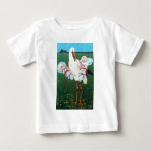 STORK TWIN BOY BABY SHOWER, Blue White T-Shirt