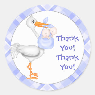 Stork & Twin Boys Thank You Classic Round Sticker