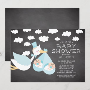 Stork & Twin Boys Twins Baby Shower Invitation