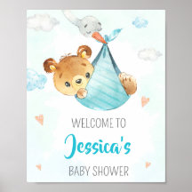 Stork welcome party sign Boy bear party poster