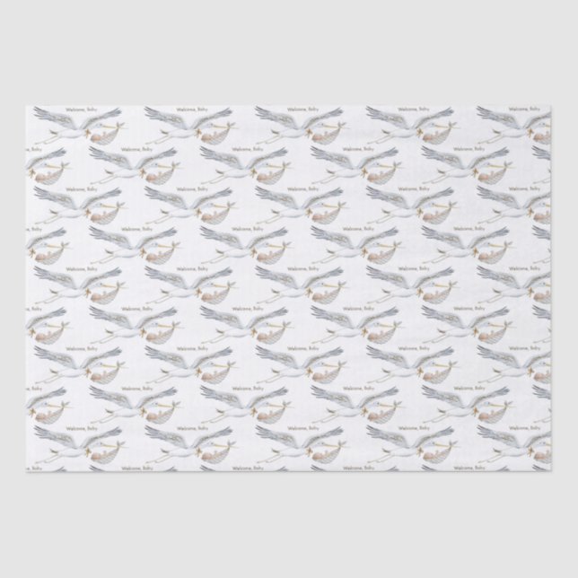 Stork Wildflower Ribbon Baby Shower Tissue Paper (Front)