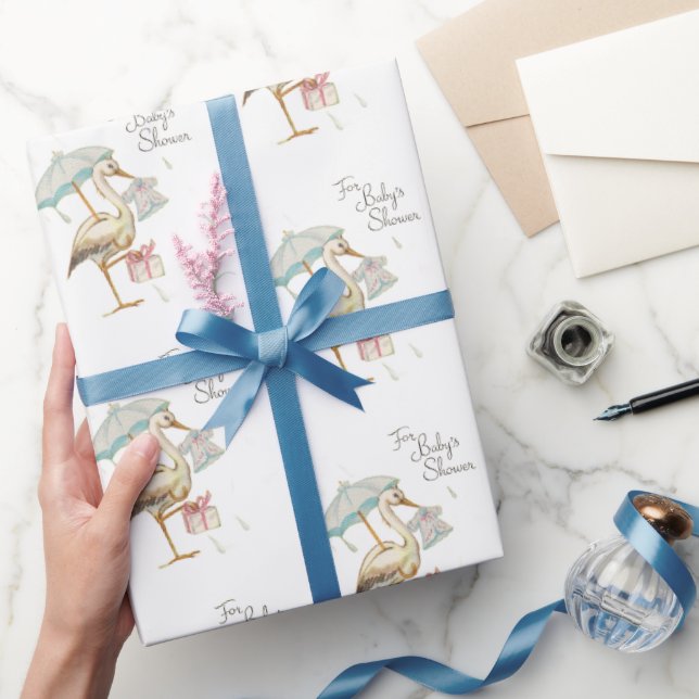 Stork Wildflower Ribbon Baby Shower Wrapping Paper (Gifting)