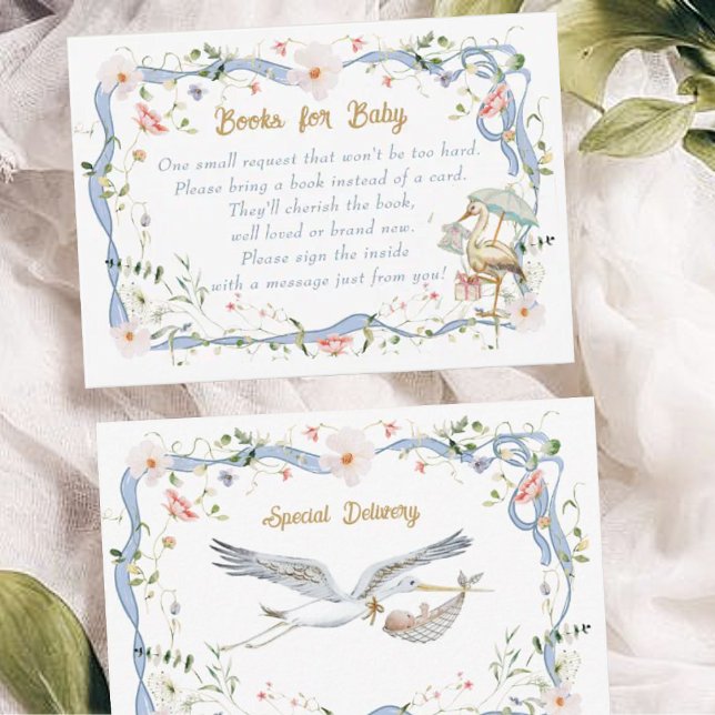 Stork Wildflower Ribbon Books for Baby Shower Enclosure Card (Creator Uploaded)