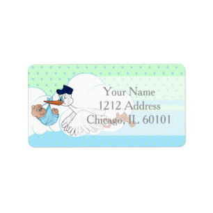 Stork with a Cute Little Baby Boy Label