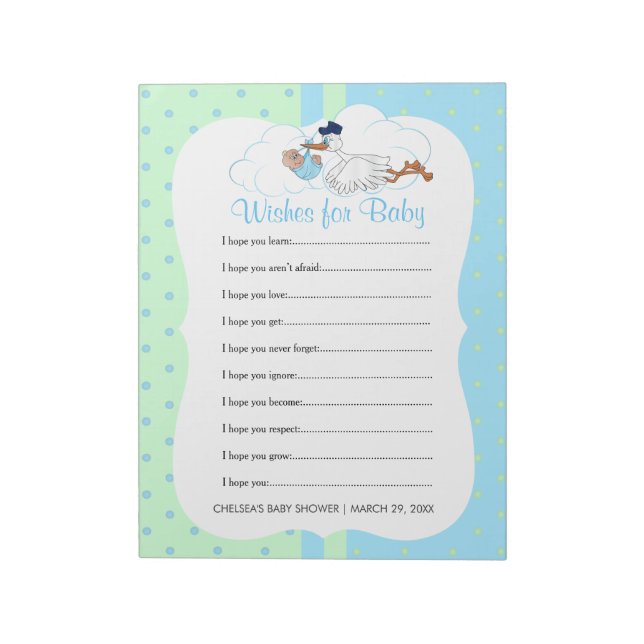 Stork with a Cute Little Baby Boy - Wishes Notepad (Rotated)