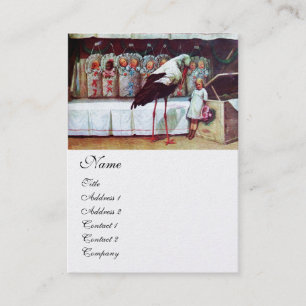 STORK WITH BABIES ,BABY SHOWER White Pearl Paper Business Card