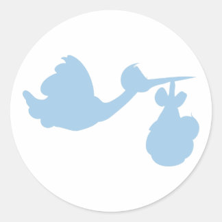 Stork with baby boy classic round sticker