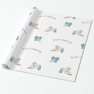 Stork with baby cute baby shower  wrapping paper