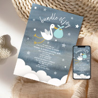 Stork With Blue Bundle Stars Baby Shower
