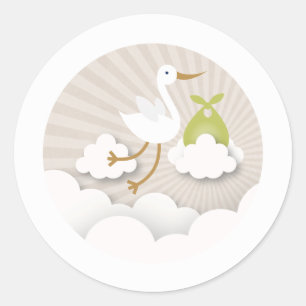 Stork with Green Bundle Neutral Baby Shower Classic Round Sticker
