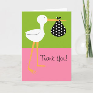 Stork With Polka Dot Bundle Baby Shower Thank You Card