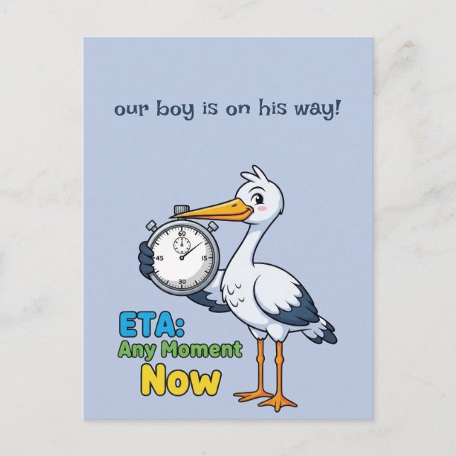 Stork with Stopwatch Pregnancy Postcard (Front)