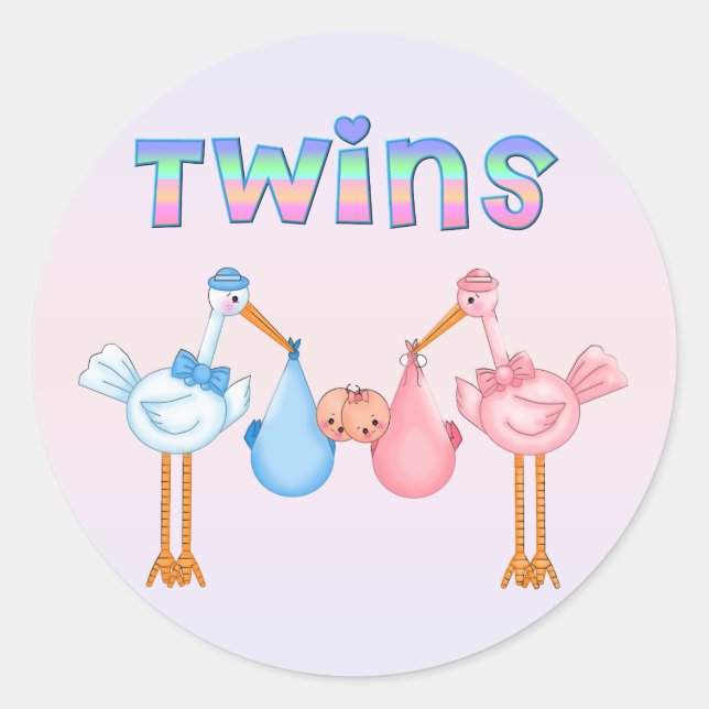 Stork with Twins Classic Round Sticker (Front)