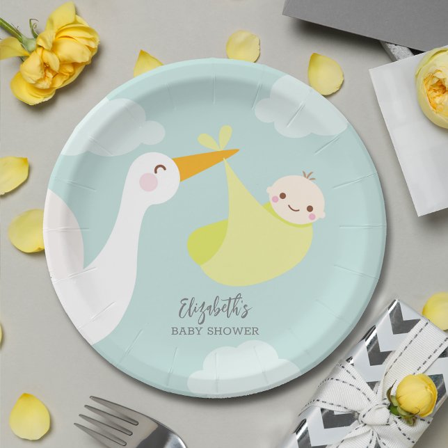 Stork Yellow Bundle Baby Shower Paper Plate (Creator Uploaded)