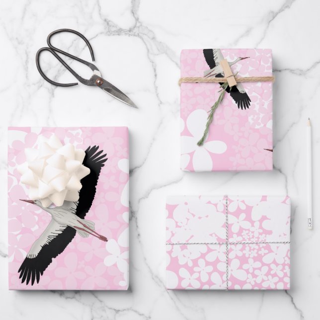 Storks and wild flowers  wrapping paper sheet (Front)