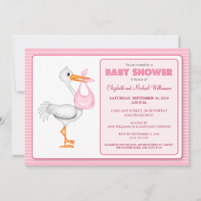 Stork's Arrival Baby Shower Invitation (pink) (Front)