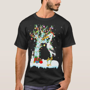 Storks Bird Xmas Tree Lighting Santa Hat Storks Ch T-Shirt