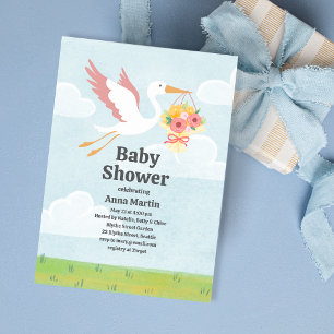 Storks & Florals Baby Shower Invitation