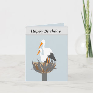 Storks in a nest editable birthday card