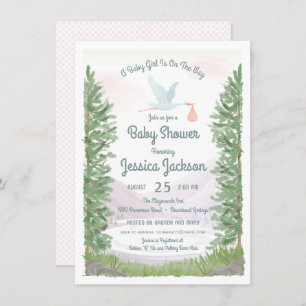 Stork's Journey Baby Girl Shower Invitation
