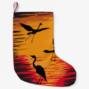 Storks Sunset Silhouette: Colourful Vintage Backdr Small Christmas Stocking