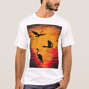 Storks Sunset Silhouette: Colourful Vintage Backdr T-Shirt