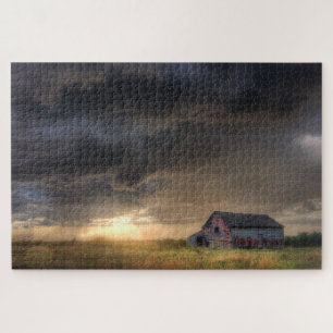 Storm Approaching A Barn in Elk County Kansas Jigsaw Puzzle