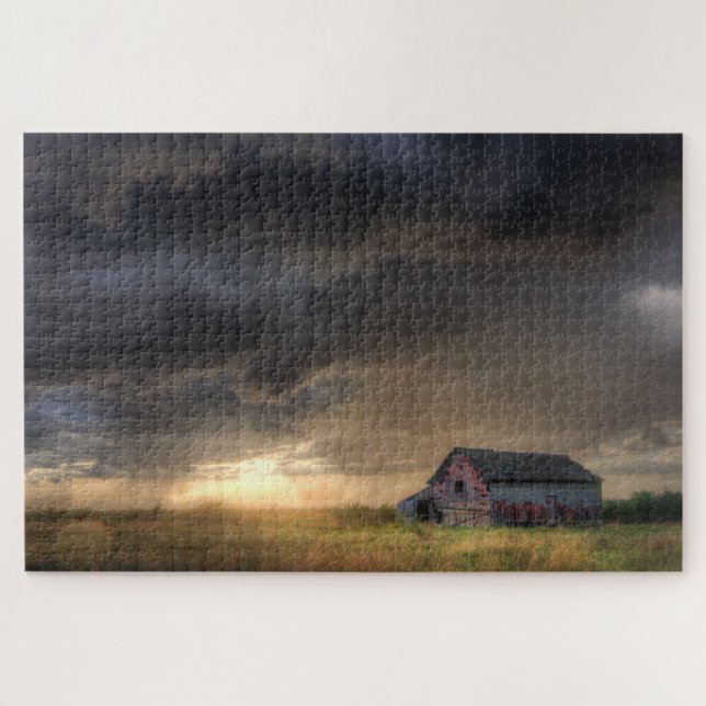 Storm Approaching A Barn in Elk County Kansas Jigsaw Puzzle (Horizontal)