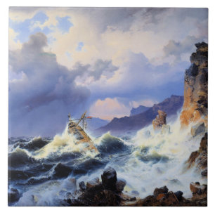 Storm at Sea off Norwegian Coast Ceramic Tile